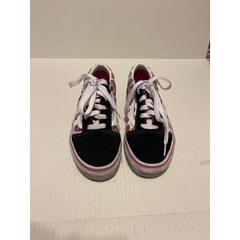 Vans Old Skool Black/White/Pink Sneakers, Donut Pattern, Juniors Size 4.5 US